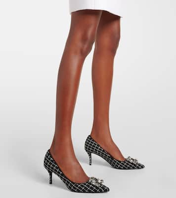 Flower Strass 65 leather-trimmed bouclé pumps | Roger Vivier