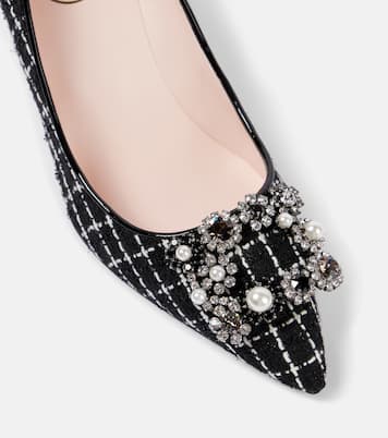 Flower Strass 65 leather-trimmed bouclé pumps | Roger Vivier