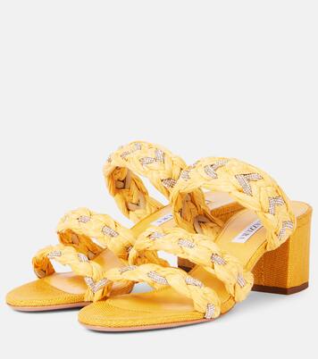 Sandalen Costiera 50 aus Raffiabast mit Kristallen | Aquazzura