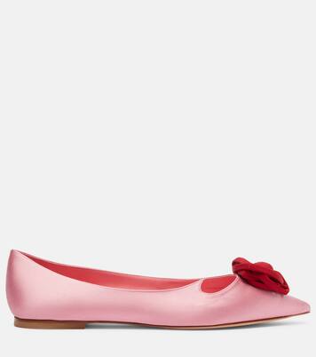 I Love Viver floral-appliqué satin ballet flats | Roger Vivier