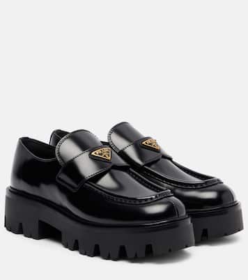 Logo leather platform loafers | Prada