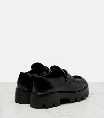 Logo leather platform loafers | Prada