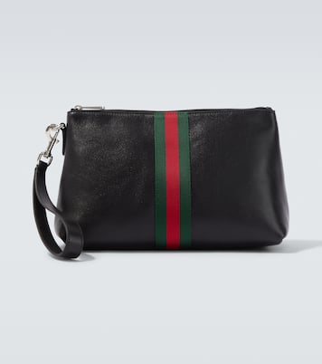 Web Trademark leather pouch in black - Gucci | Mytheresa