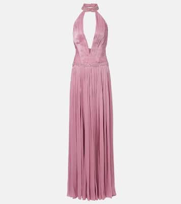 Juliette halterneck georgette lamé gown | Costarellos