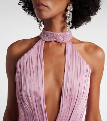 Juliette halterneck georgette lamé gown | Costarellos