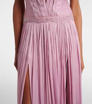 Juliette halterneck georgette lamé gown | Costarellos