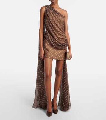 Caped one-shoulder polka-dot silk-blend minidress | Elie Saab
