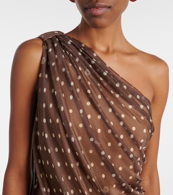 Caped one-shoulder polka-dot silk-blend minidress | Elie Saab