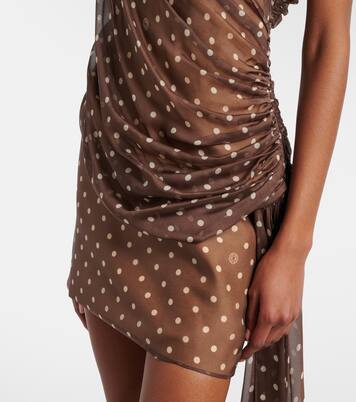 Caped one-shoulder polka-dot silk-blend minidress | Elie Saab