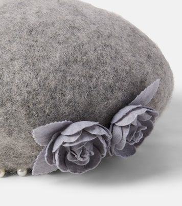 Embellished floral-appliqué felt beret | Monnalisa