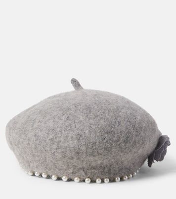 Embellished floral-appliqué felt beret | Monnalisa