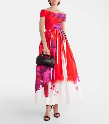 Robe longue en coton à encolure bardot | Erdem