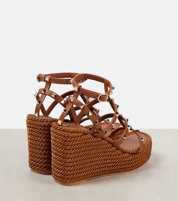Rockstud Torchon 95 leather espadrille wedges | Valentino Garavani