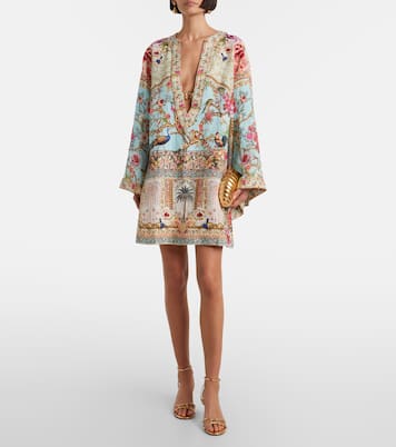 Embellished printed ring-detail linen kaftan | Camilla