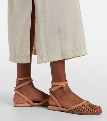 Filothea leather-trimmed raffia slingback flats | Ancient Greek Sandals