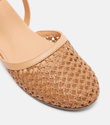 Filothea leather-trimmed raffia slingback flats | Ancient Greek Sandals