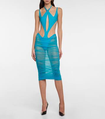 Robe midi en résille et tulle | Mugler