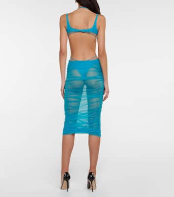 Robe midi en résille et tulle | Mugler