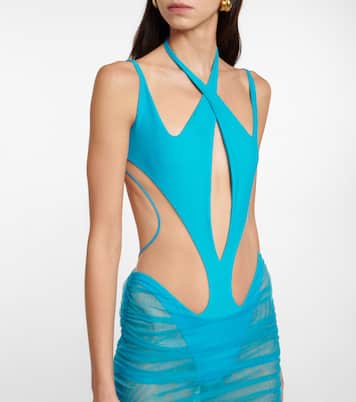 Robe midi en résille et tulle | Mugler