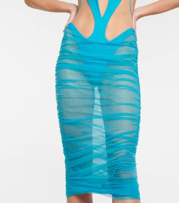 Robe midi en résille et tulle | Mugler
