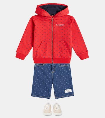 Logo cotton zip-up hoodie | Balmain Kids