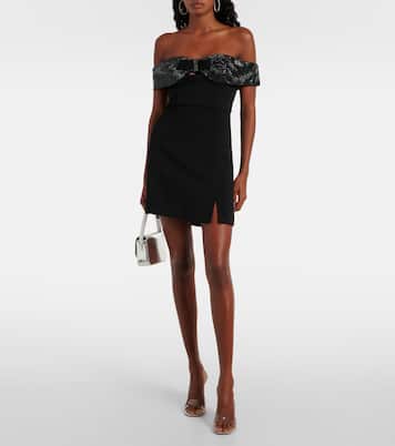 Robe en crêpe à encolure bardot | Self-Portrait