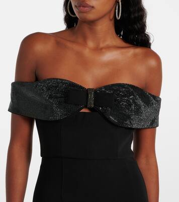 Robe en crêpe à encolure bardot | Self-Portrait