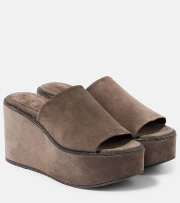 Monili suede wedge mules | Brunello Cucinelli