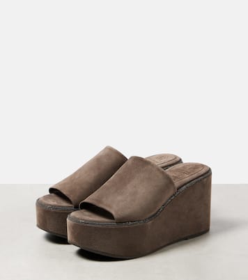 Monili suede wedge mules | Brunello Cucinelli