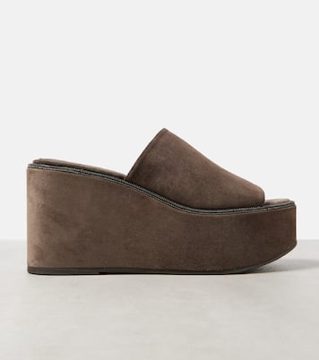 Monili suede wedge mules | Brunello Cucinelli