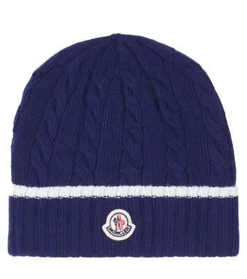 Cable-knit logo virgin wool beanie | Moncler Enfant
