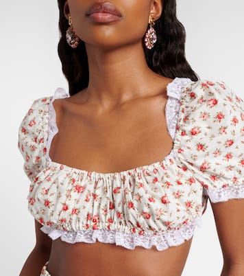 Crop top de popelín de algodón con encaje | Dolce&Gabbana