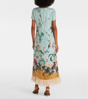 Maxikleid Swing aus Seiden-Twill mit Federn | La DoubleJ