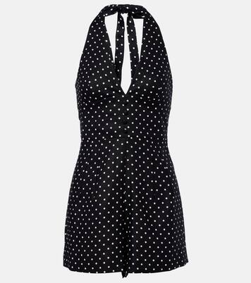 Sofia polka-dot halterneck linen romper | Faithfull