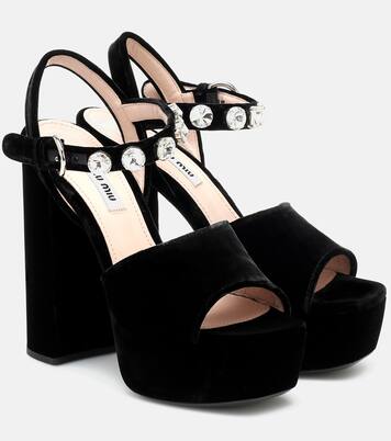 Verzierte Plateausandalen aus Samt | Miu Miu