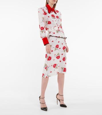 High-rise floral silk crêpe midi skirt | Rodarte