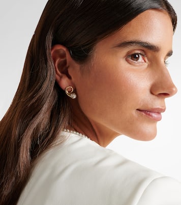 أقراط للأذن من الذهب 14 قيراط مع ألماس ولؤلؤ | Mateo