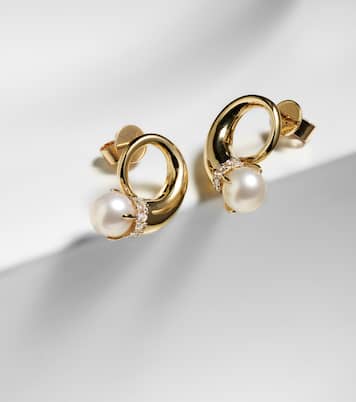 أقراط للأذن من الذهب 14 قيراط مع ألماس ولؤلؤ | Mateo