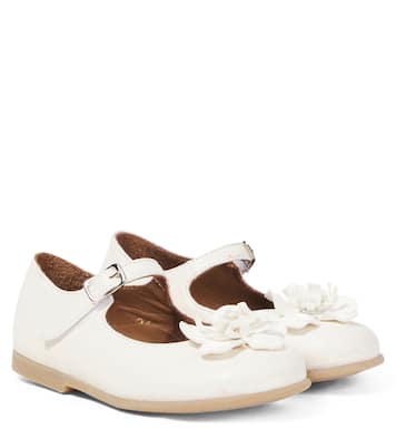 Floral-appliqué leather ballet flats | PèPè