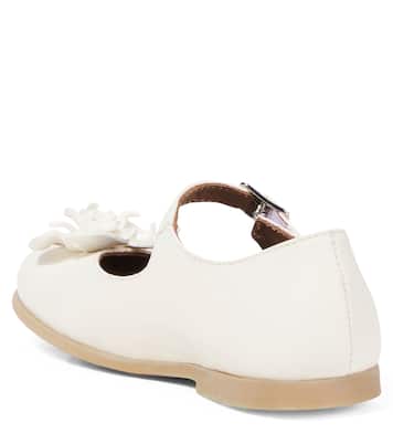 Floral-appliqué leather ballet flats | PèPè