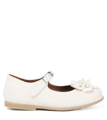 Floral-appliqué leather ballet flats | PèPè