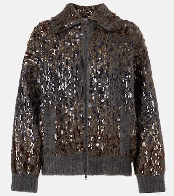 Sequined mohair-blend zip-up sweater | Brunello Cucinelli