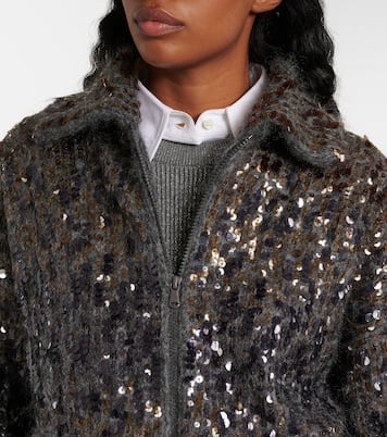 Sequined mohair-blend zip-up sweater | Brunello Cucinelli