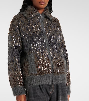 Sequined mohair-blend zip-up sweater | Brunello Cucinelli
