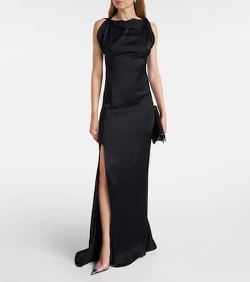 Abito lungo in crêpe di raso | Victoria Beckham