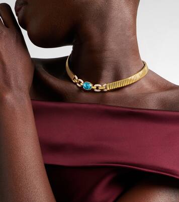 Bvlgari Tubogas 18kt gold necklace with topaz and diamonds | Bvlgari