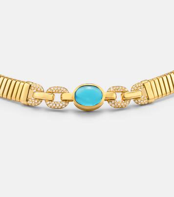 Bvlgari Tubogas 18kt gold necklace with topaz and diamonds | Bvlgari
