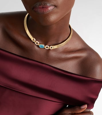 Bvlgari Tubogas 18kt gold necklace with topaz and diamonds | Bvlgari