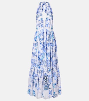 Embellished halterneck cotton poplin maxi dress | Camilla