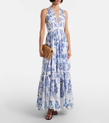 Embellished halterneck cotton poplin maxi dress | Camilla